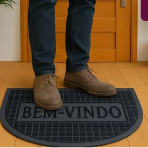 Tapete Capacho Meia Lua Bem vindo Antiderrapante Porta Entrada Preto