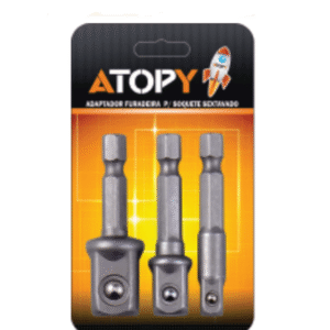 Adaptador Atopy Furadeira P/Soq Sext 3Pçs Atp24188